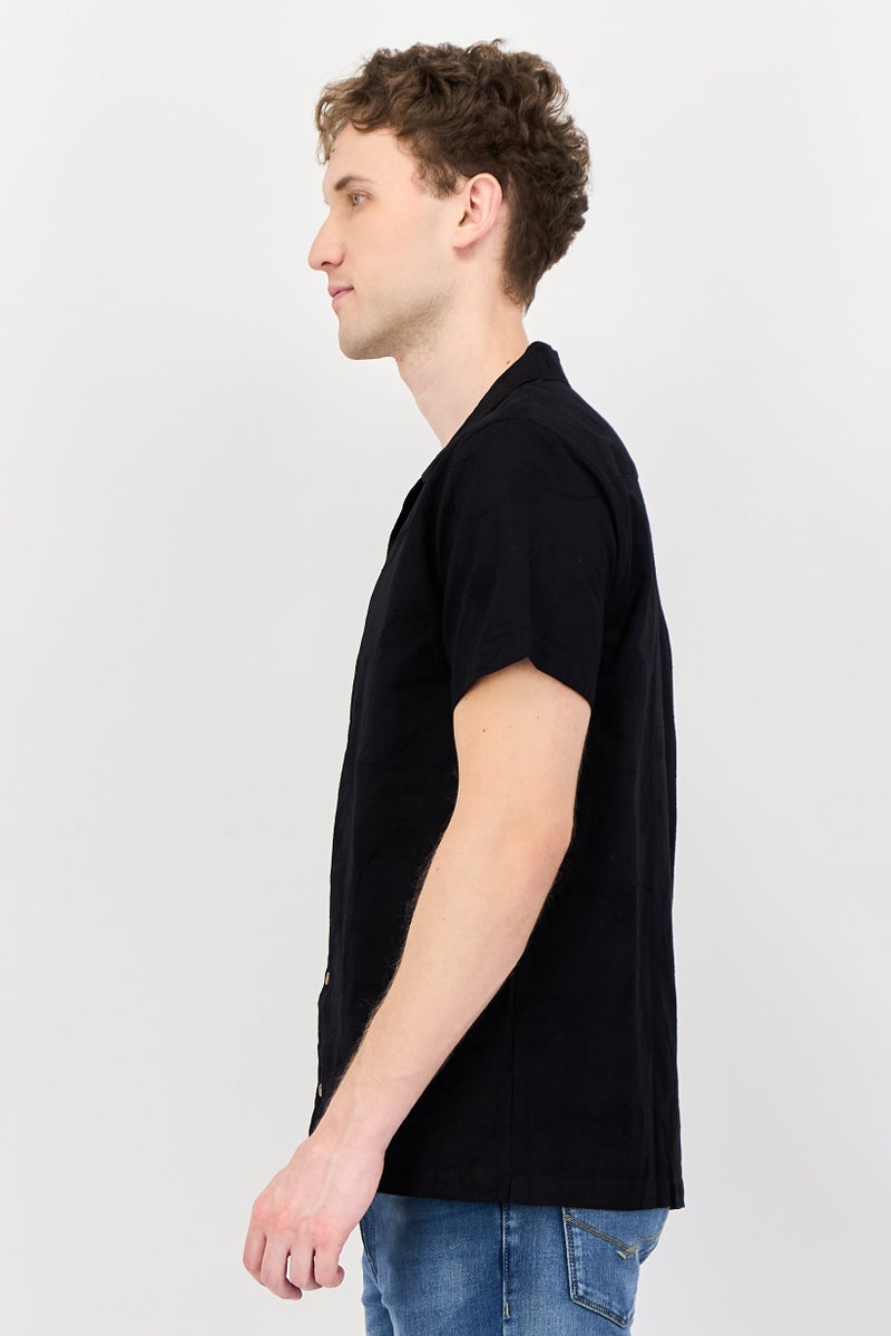 Threadbare Men Regular Fit Embroidered Short Sleeve Casual Shirt, Black - Image 4